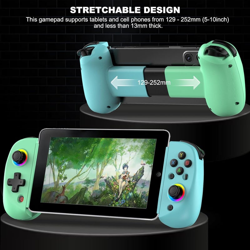 arVin Mobile Gaming Controller for iPad/Tablet[Within 5-10"] Phone Game Controller for iPhone/Android with RGB Hall Effect Joystick/Turbo/6-Axis Gyro/Vibration/Support Streaming on Xbox/PS4/PC Console - Image 4