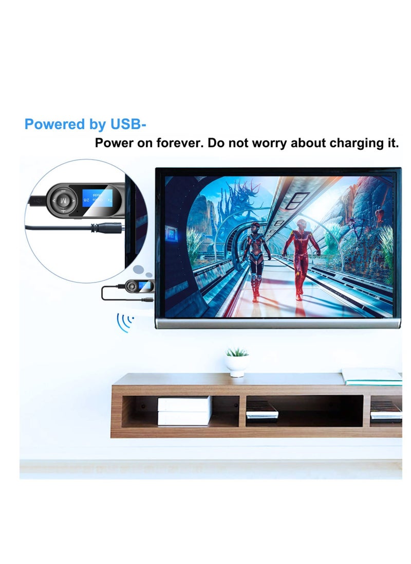 Excefore - Bluetooth Transmitter Receiver with LCD Screen, USB Bluetooth 5.0 Audio Transmitter with 3.5mm Jack, Mini Portable Bluetooth Adapter, Low Latency, for TV, Stereo, Car, Headphones, Speakers, PC - Image 1