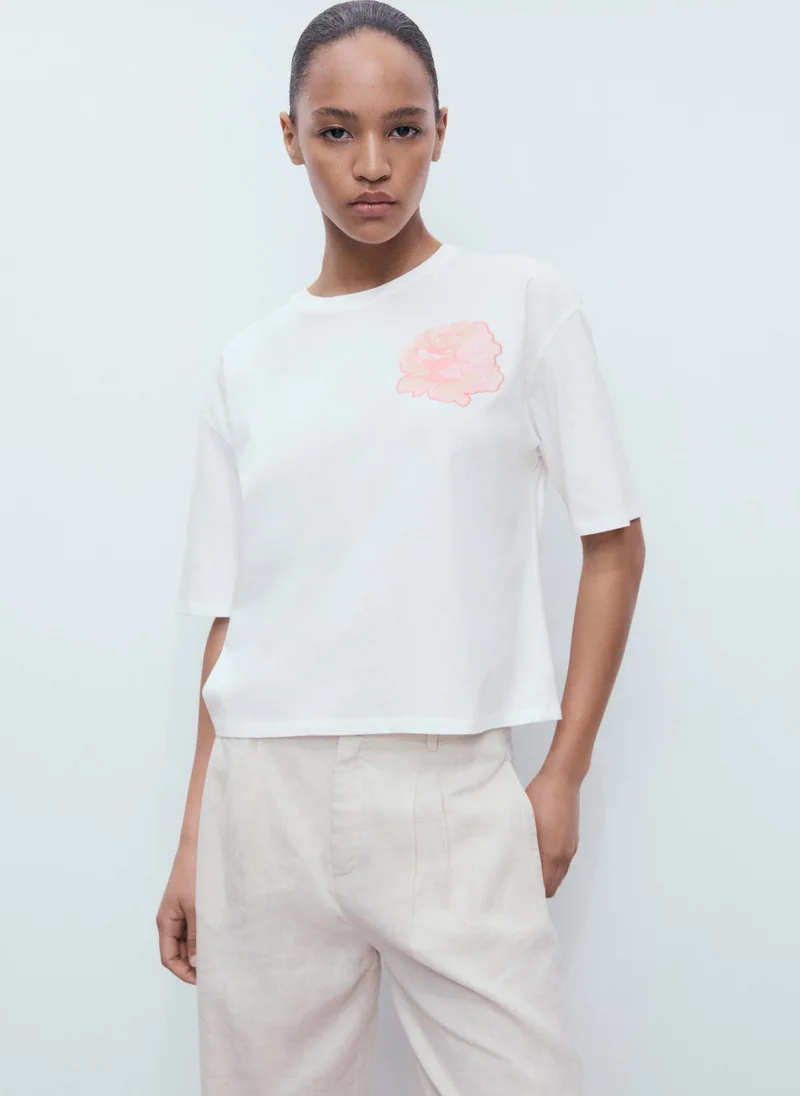 MANGO Cotton t-shirt with flower detail