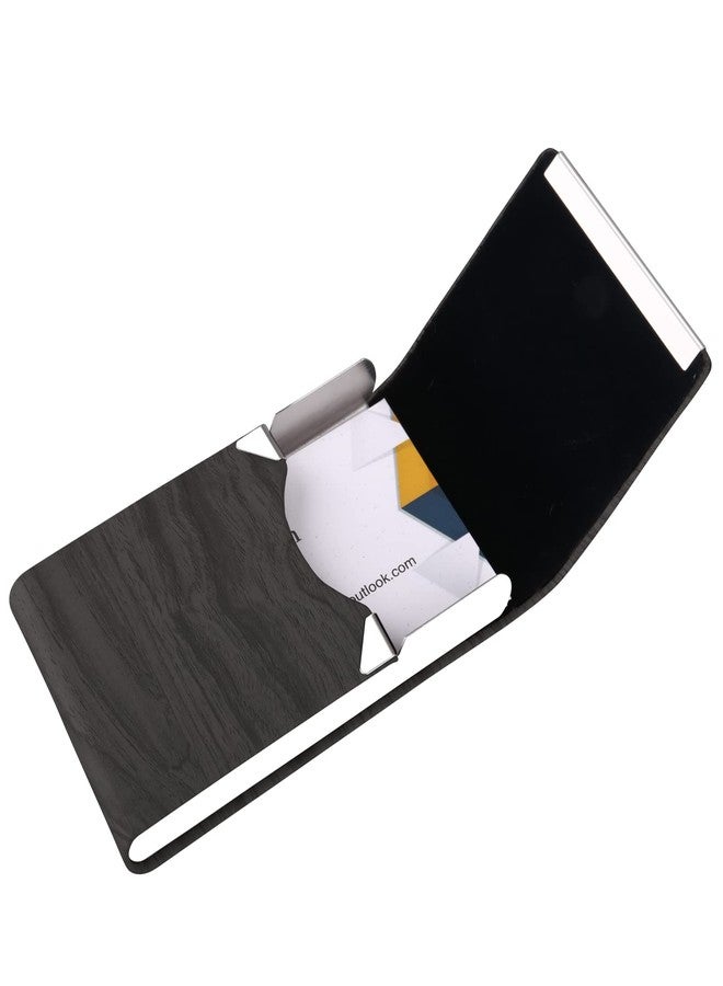 JuneLsy Business Card Holder Case - Professional PU Leather Business Card Case Metal Name Card Holder Pocket Business Card Carrier for Men & Women with Magnetic Shut (BlackDM) - Image 2