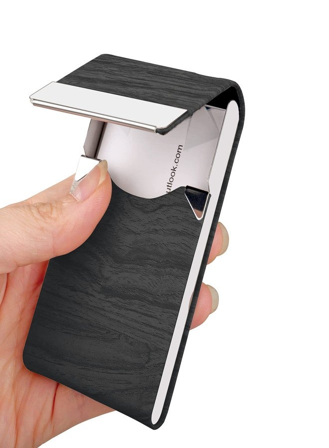 JuneLsy Business Card Holder Case - Professional PU Leather Business Card Case Metal Name Card Holder Pocket Business Card Carrier for Men & Women with Magnetic Shut (BlackDM) - Image 1