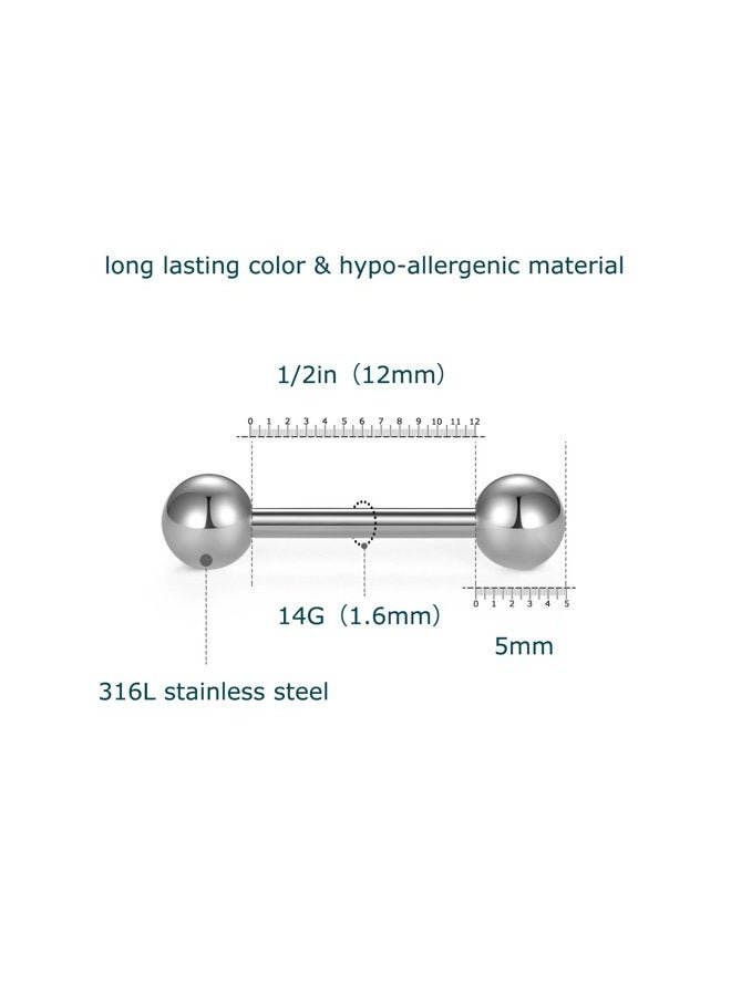 VCMART 12mm-18mm 14G Tongue Rings Straight Barbells Surgical Steel Body Piercing Jewelry, 14G, 12mm, Metal, stainless-steel - Image 3