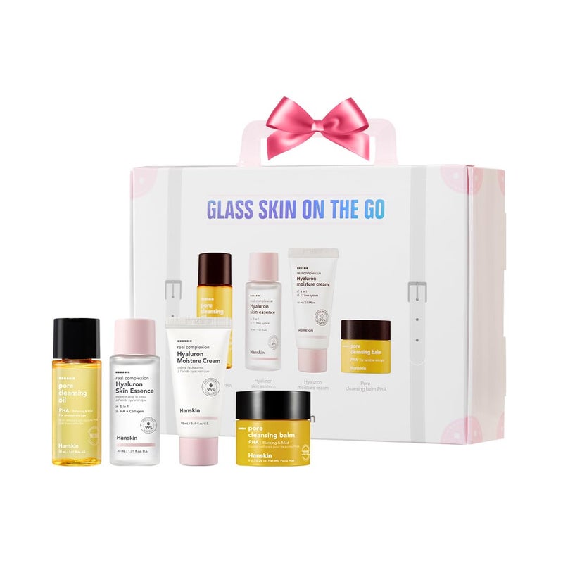 Hanskin Glass Skin On the Go Kit â€“ Travel-Friendly Hydrating Set with PHA Cleansing Oil&Balm, Toner & Moisture Cream | TSA-Approved Mini Skincare, Holiday Stocking Stuffer, Teen Girl & Womenâ€™s Gift - Image 1