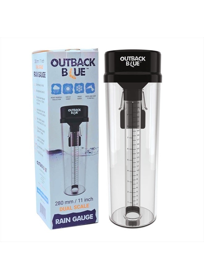 Outback Blue Professional Rain Gauge - 11" High Capacity Precipitation Measure Tool, Accurate to 0.01 Inch, Weather Resistant, Easy Read, for Garden, Farm, Meteorology - Australian Made  - Image 1