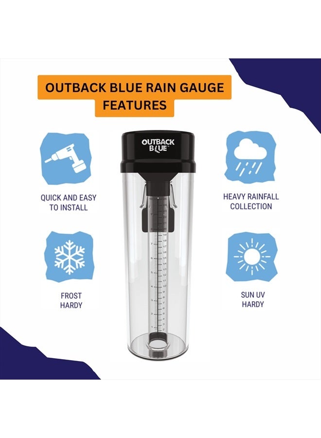 Outback Blue Professional Rain Gauge - 11" High Capacity Precipitation Measure Tool, Accurate to 0.01 Inch, Weather Resistant, Easy Read, for Garden, Farm, Meteorology - Australian Made  - Image 2