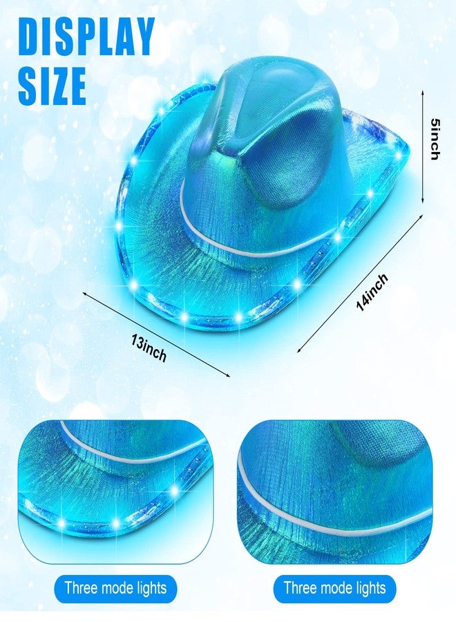 زانماي قبعة رعاة البقر المضيئة بتقنية LED ونظارات شمسية على شكل قلب وقبعة راعية البقر الفضائية اللامعة للنساء والفتيات، زي تنكري للهالوين (أزرق) - Image 2