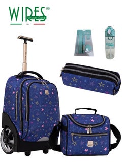Wires 3 Piece Kids School Trolley Bag laptop compartment Big Wheels With Lunch bag & Pencil Case  - Image 1