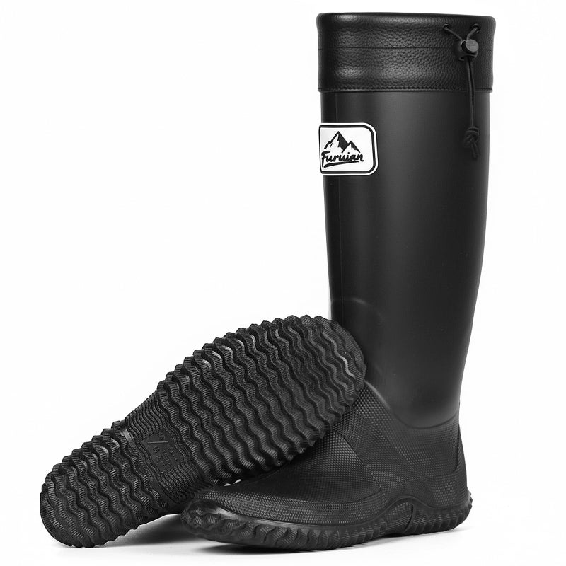 Furuian Rain Boots Women Tall Packable Garden Boots Waterproof Boots for Women Lightweight PVC Boots Flat Mud Boots Black - Image 1