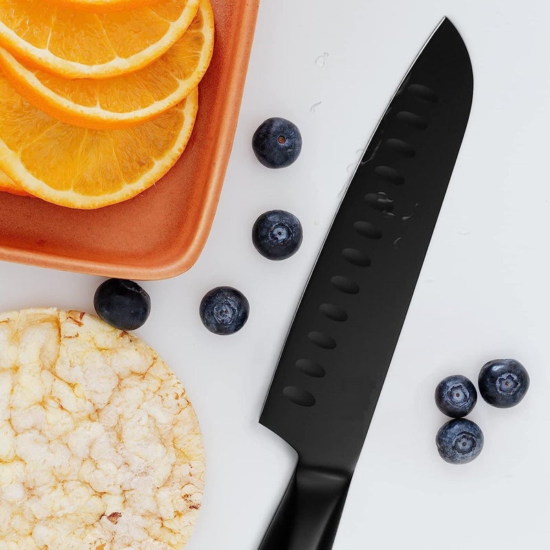 WHISKET Black Chef Knife Set with Protective Sheaths Stainless Steel NonStick Coating Knives with Hollow Handles All Metal Construction Ideal for Beginner and Professional Chef 6 PC Knife Set - Image 2