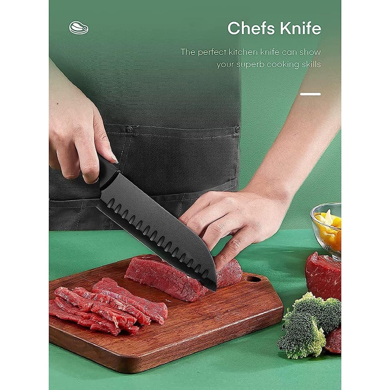 WHISKET Black Chef Knife Set with Protective Sheaths Stainless Steel NonStick Coating Knives with Hollow Handles All Metal Construction Ideal for Beginner and Professional Chef 6 PC Knife Set - Image 4