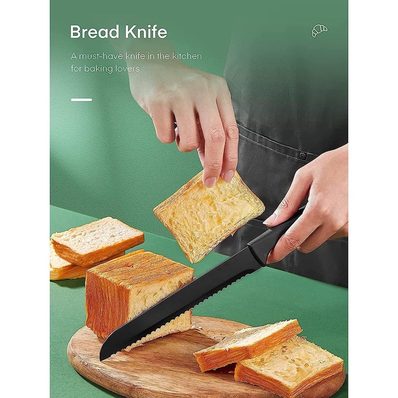 WHISKET Black Chef Knife Set with Protective Sheaths Stainless Steel NonStick Coating Knives with Hollow Handles All Metal Construction Ideal for Beginner and Professional Chef 6 PC Knife Set - Image 5