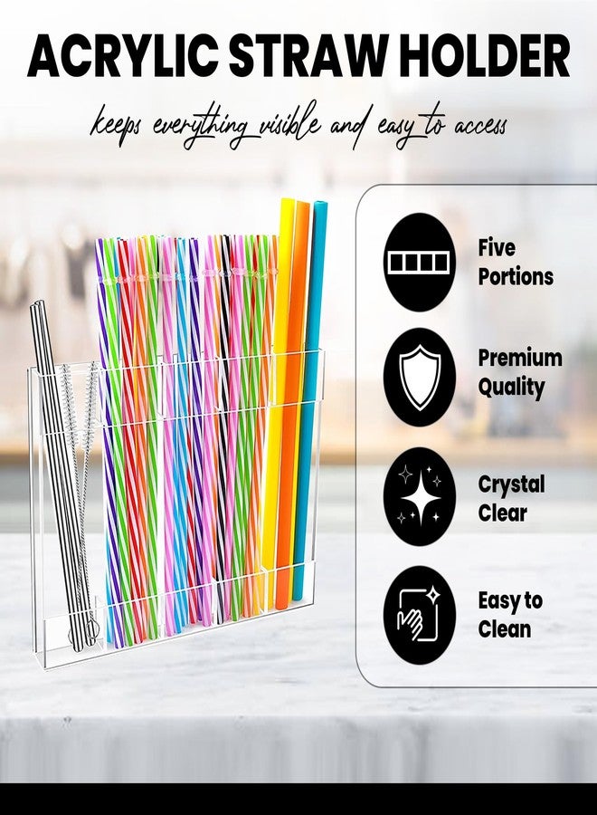NAWAZJEE Acrylic Straw Holder for Cabinet Door Large Medium Small Straws Container Organizer with Double Sided Adhesive Sticky Tape Reusable Tumbler Straws Storage Wall Mounted No Drill - Image 5