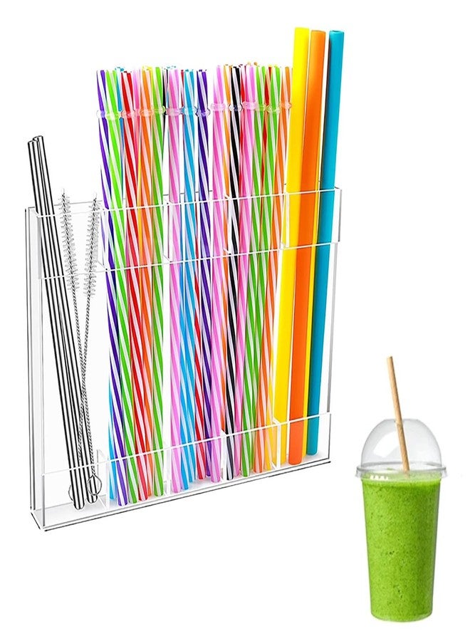 NAWAZJEE Acrylic Straw Holder for Cabinet Door Large Medium Small Straws Container Organizer with Double Sided Adhesive Sticky Tape Reusable Tumbler Straws Storage Wall Mounted No Drill - Image 1