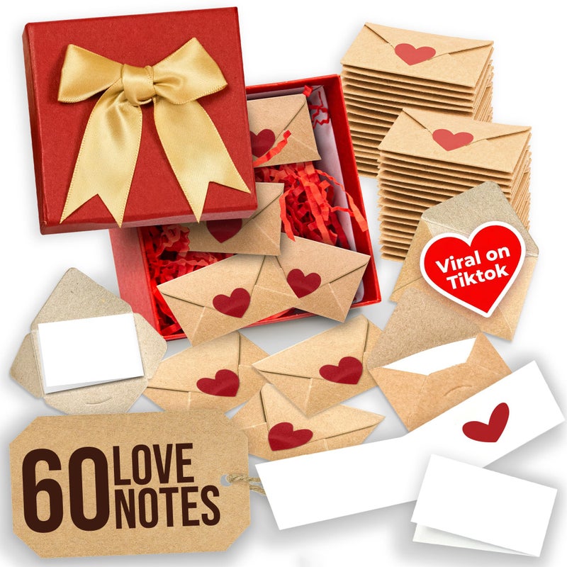Stofinity 60 Blank Note Cards And Envelopes - Mini Envelopes With Blank Cards, I Love You Gifts for Him, Her - Anniversary, Birthday Gifts for Boyfriend, Girlfriend, Husband, Wife - DIY Love Notes Box - Image 1