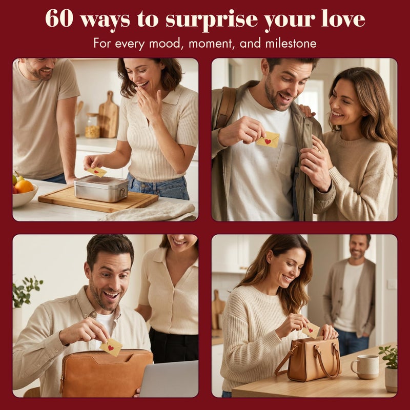 Stofinity 60 Blank Note Cards And Envelopes - Mini Envelopes With Blank Cards, I Love You Gifts for Him, Her - Anniversary, Birthday Gifts for Boyfriend, Girlfriend, Husband, Wife - DIY Love Notes Box - Image 5