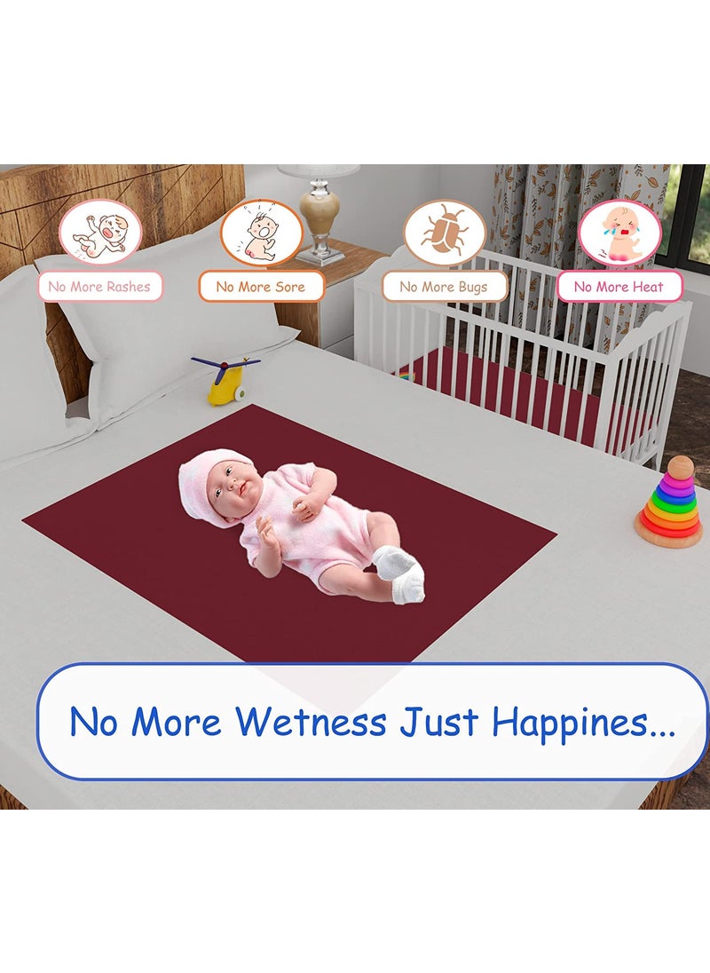 ATOOTFUSION Baby Dry Sheet Water Resistant Bed Protector Washable Waterproof Mattress Protector Urine Bedwetting Reusable Mat for Toddler Underpad Sheet for Incontinence Large 55x39 Maroon  - Image 4