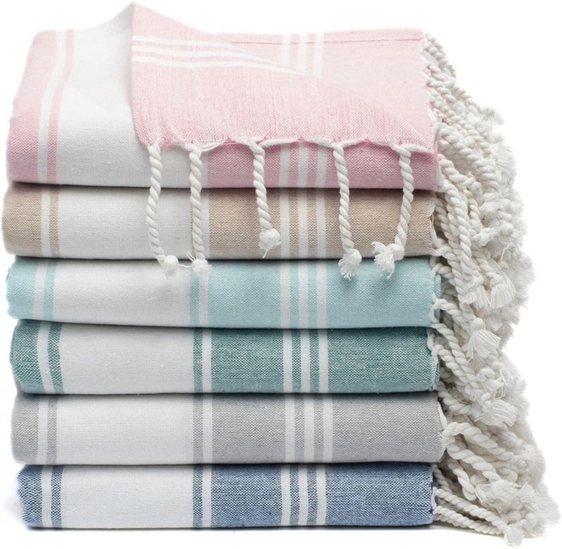 9Threads Cotton Turkish Beach Towel Towels Oversized 36"x72" Pool Absorbent Extra Large Quick Dry Sand Travel Towel (Mix, 6 Pack) - Image 1