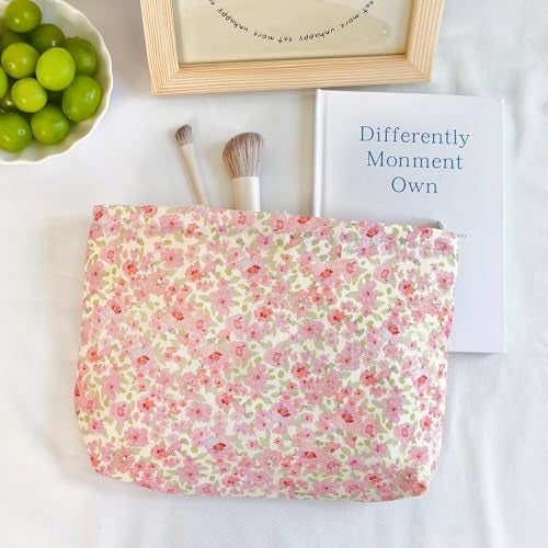 STARDW Aesthetic Floral Makeup Bag Cute Small Cosmetic Bags for Women Girls Travel Toiletry Bag Large Capacity Zipper Makeup Pouch Purse Organizer Pouches - Image 3