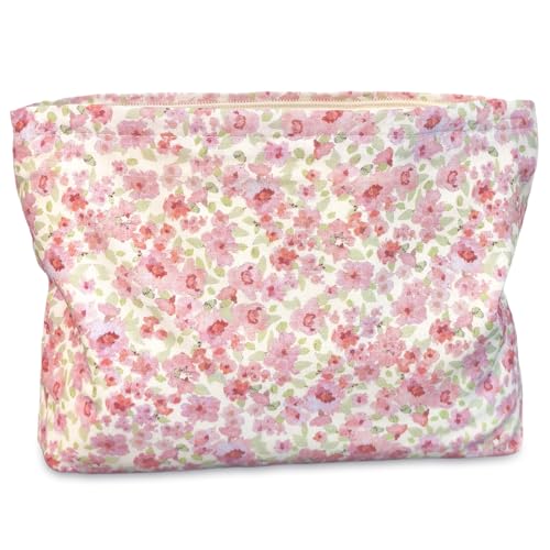 STARDW Aesthetic Floral Makeup Bag Cute Small Cosmetic Bags for Women Girls Travel Toiletry Bag Large Capacity Zipper Makeup Pouch Purse Organizer Pouches - Image 1