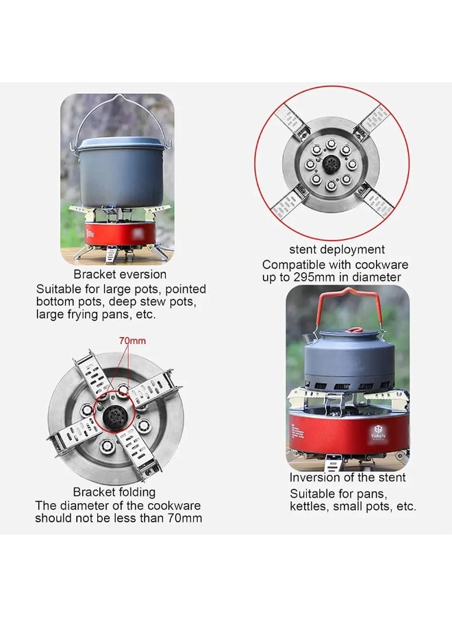 توبيز موقد توبي 23800 واط محمول للتخييم والنزهات مصنوع من سبائك معدنية، تصميم مقاوم للرياح، موقد غاز للطهي مع إشعال بيزو وحقيبة حمل، موقد قابل للطي للتخييم في الهواء الطلق/المشي لمسافات طويلة/النزهات/السيارة - Gas Stove-01 - Image 4