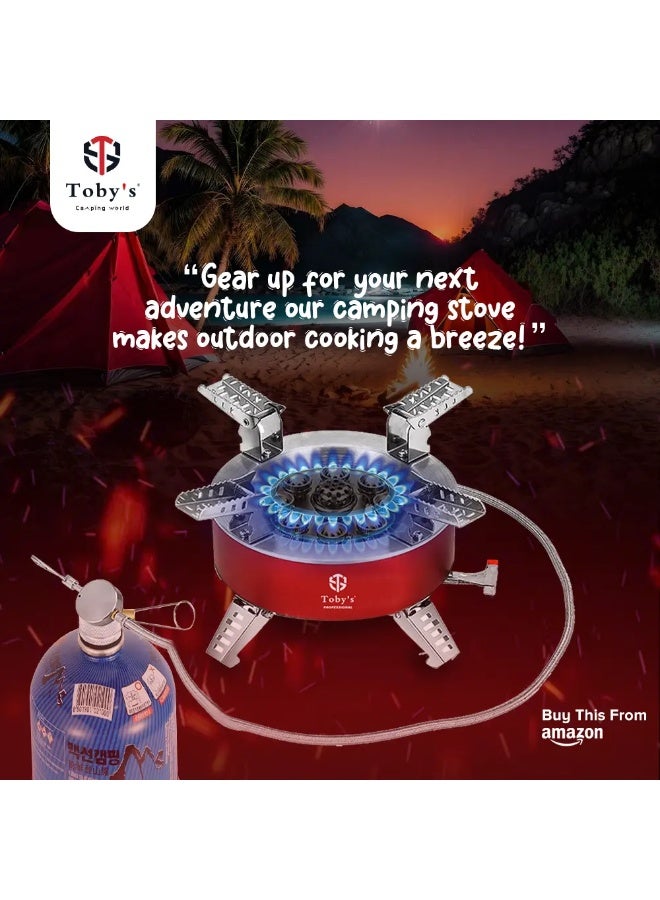 توبيز موقد توبي 23800 واط محمول للتخييم والنزهات مصنوع من سبائك معدنية، تصميم مقاوم للرياح، موقد غاز للطهي مع إشعال بيزو وحقيبة حمل، موقد قابل للطي للتخييم في الهواء الطلق/المشي لمسافات طويلة/النزهات/السيارة - Gas Stove-01 - Image 2