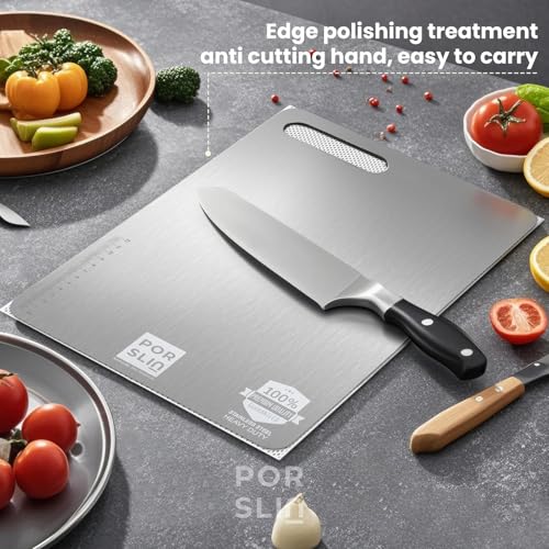 Porslin by Philips Stainless Steel Chopping Board Large, Chopping Board Steel Vegetable Cutting Board Steel for Kitchen Use SS Chopper Board, Metal Cutter Board Large 36X31cm Premium Heavy Duty - Image 5