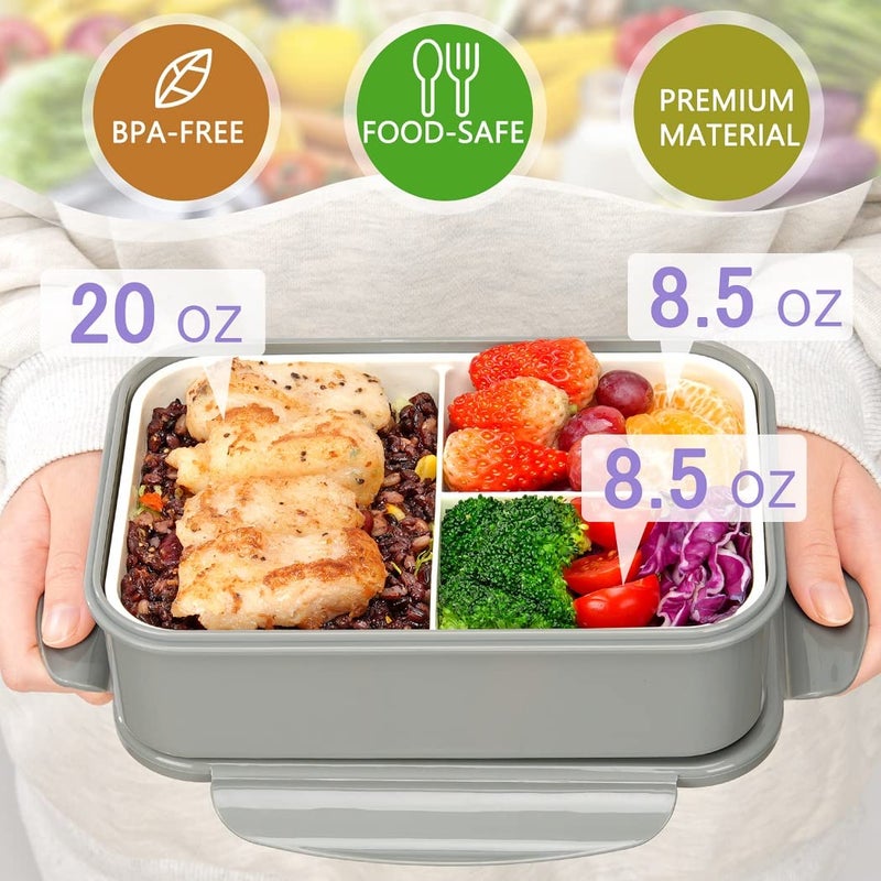 LOVINA Bento Boxes for Adults - 1100 ML Bento Lunch Box Container For Kids With Spoon & Fork - Durable Perfect Size for On-the-Go Meal, BPA-Free and Food-Safe Materials(Grey) - Image 2