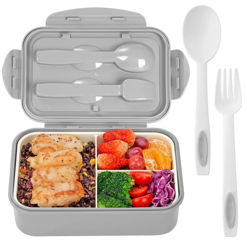 LOVINA Bento Boxes for Adults - 1100 ML Bento Lunch Box Container For Kids With Spoon & Fork - Durable Perfect Size for On-the-Go Meal, BPA-Free and Food-Safe Materials(Grey) - Image 1