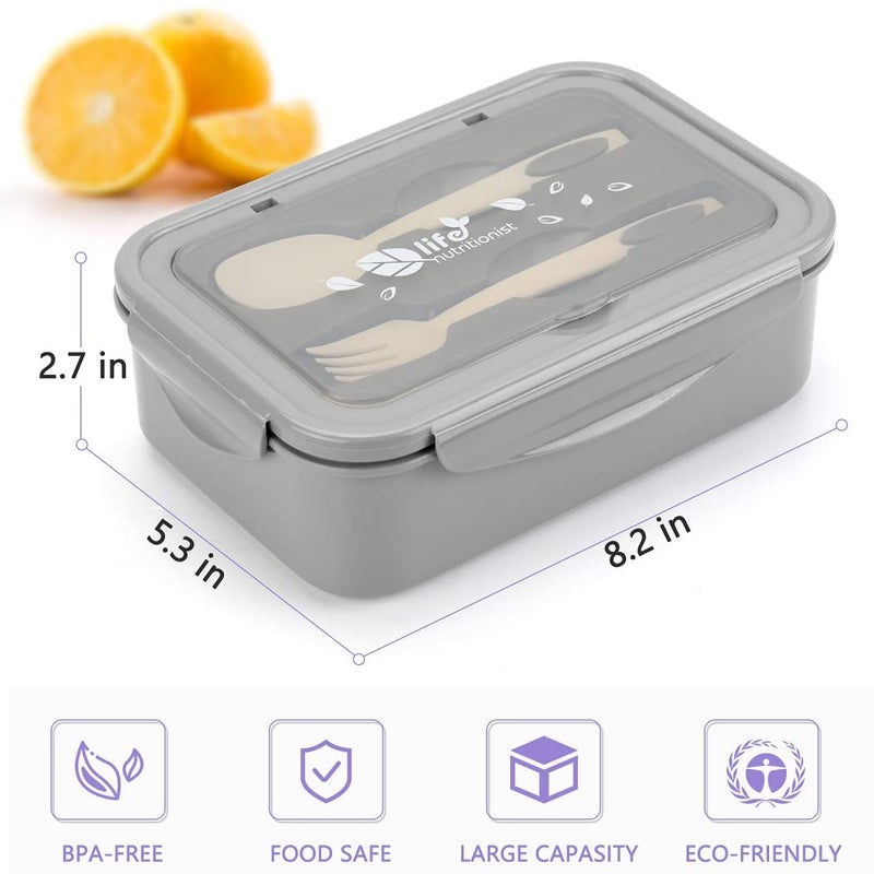 LOVINA Bento Boxes for Adults - 1100 ML Bento Lunch Box Container For Kids With Spoon & Fork - Durable Perfect Size for On-the-Go Meal, BPA-Free and Food-Safe Materials(Grey) - Image 3
