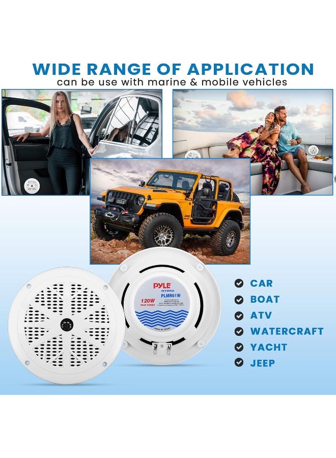 Pyle Pyle 6.5 Inch Dual Marine Speakers - 2 Way Waterproof and Weather Resistant Outdoor Audio Stereo Sound System with 120 Watt Power, Polyprone Cone and Cloth Surround - 1 Pair - PLMR61W (White)  - Image 5