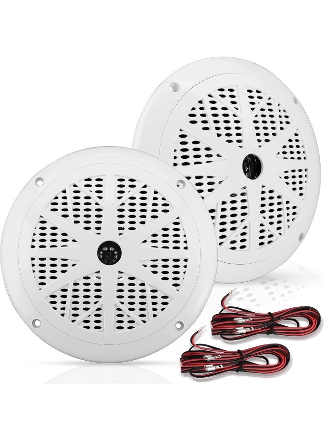 Pyle Pyle 6.5 Inch Dual Marine Speakers - 2 Way Waterproof and Weather Resistant Outdoor Audio Stereo Sound System with 120 Watt Power, Polyprone Cone and Cloth Surround - 1 Pair - PLMR61W (White)  - Image 1