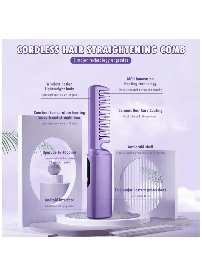Macon Rechargeable Hair Straightener Ubitree Mini Cordless Hair Straightener Brush with LCD Temperature Display Portable Negative Ion Straightening Brush Mini Hair Straightener Comb for Home and Travel - Image 5