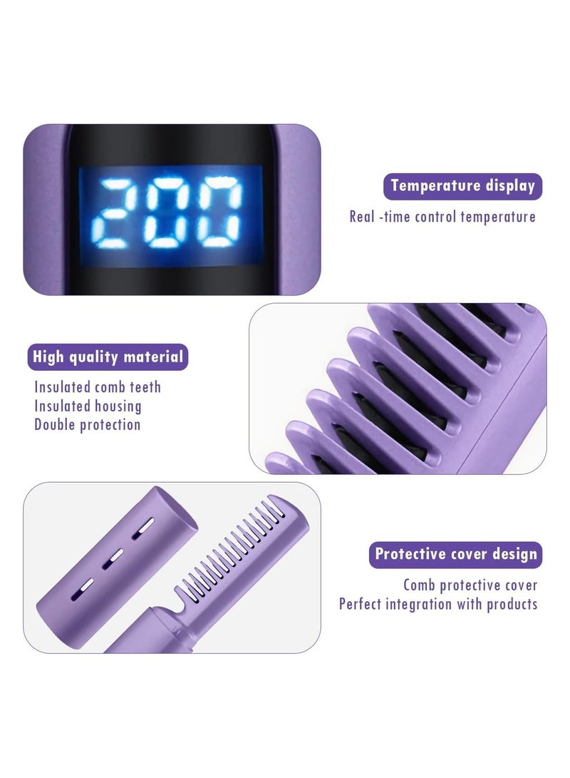 Macon Rechargeable Hair Straightener Ubitree Mini Cordless Hair Straightener Brush with LCD Temperature Display Portable Negative Ion Straightening Brush Mini Hair Straightener Comb for Home and Travel - Image 3