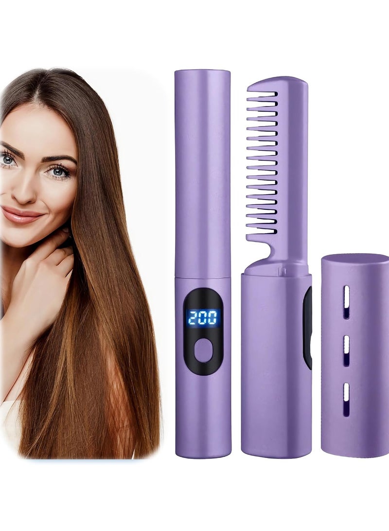 Macon Rechargeable Hair Straightener Ubitree Mini Cordless Hair Straightener Brush with LCD Temperature Display Portable Negative Ion Straightening Brush Mini Hair Straightener Comb for Home and Travel - Image 1