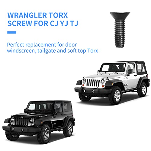 Bentolin Torx Screws Door Bolts and Roll Bar Tailgate Windshield Hinge Screws Compatible with Jeep Wrangler 1976-2006 CJ YJ TJ (Pack of 20) - Image 2
