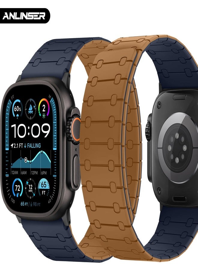 Anlinser Compatible with Apple Watch Band 49mm 46mm 45mm 44mm 42mm for Women Men, Double Side Reversible Magnetic Strap for iWatch Ultra 3/2/1 Series 11/10/9/8/7-1 SE (Brown/Indigo) - Image 2