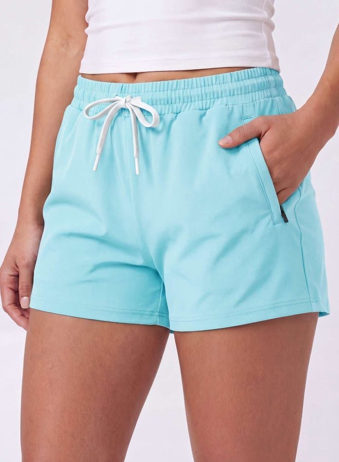 REALESSENTIALS 4 Pack: Women s Ladies Active Athletic Performance Quick Dry Dri Fit Shorts Tennis Casual Workout 4" Inseam Summer Clothes Lounge Basketball Yoga Jogging Zipper Running Fitness Training- Set 10, S - Image 2