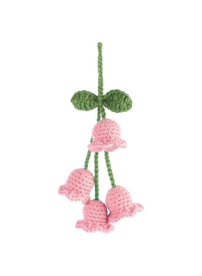 SUNSAR Tulip Car Mirror Hanging Ornaments, Car Interior Floral Aesthetic Accessories, Hand Woven Crochet Cute Lily of the Valley (Pink) - Image 1