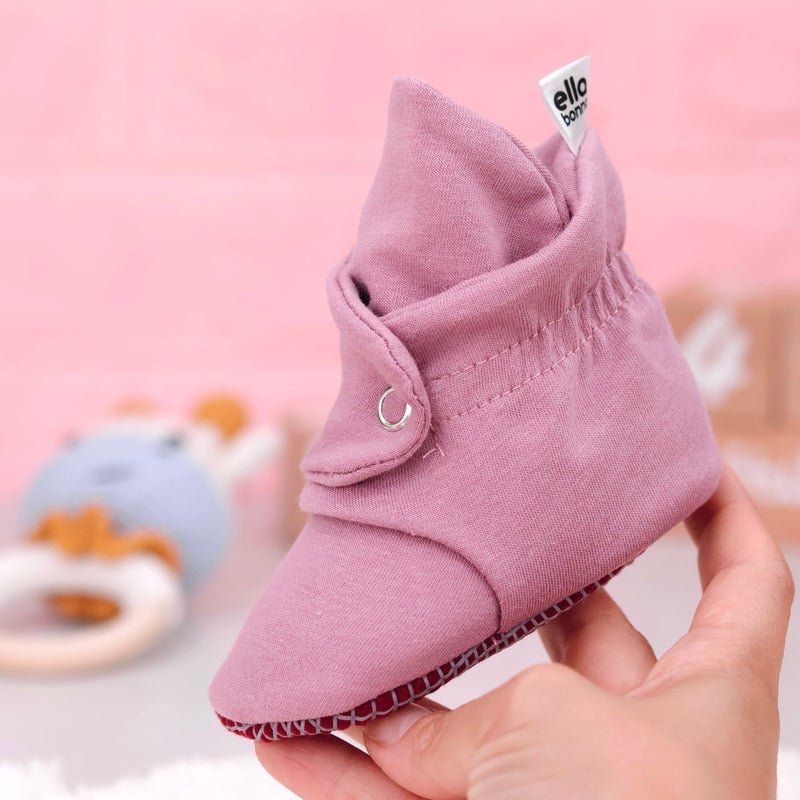 Ella Bonna Organic Cotton Baby Slippers, Non-Slip Sole, Newborn Booties, Home Nursery Shoes, Dusty Rose  - Image 5