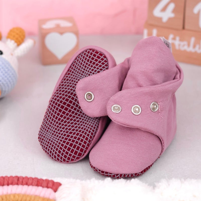 Ella Bonna Organic Cotton Baby Slippers, Non-Slip Sole, Newborn Booties, Home Nursery Shoes, Dusty Rose  - Image 3