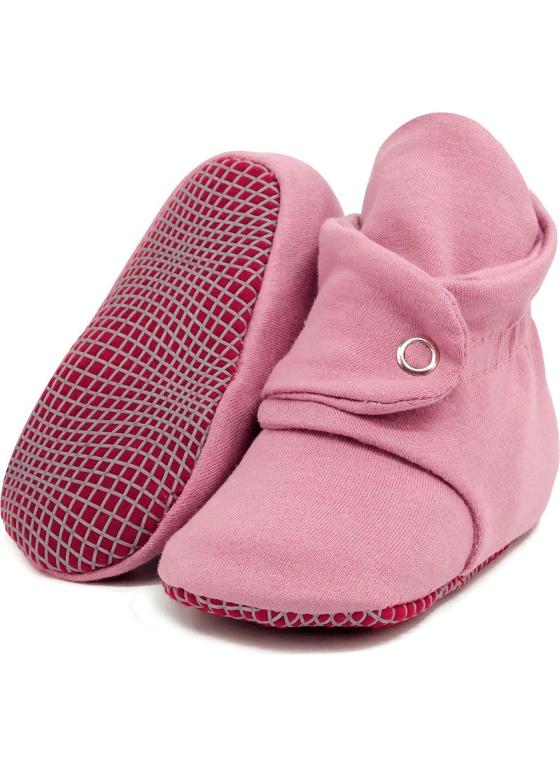 Ella Bonna Organic Cotton Baby Slippers, Non-Slip Sole, Newborn Booties, Home Nursery Shoes, Dusty Rose  - Image 2