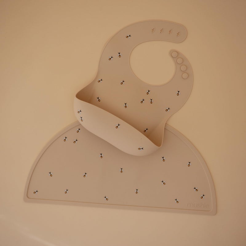 mushie Silicone Baby Bib | Adjustable Fit Waterproof Bibs (Bees) - Image 2