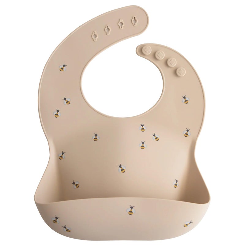 mushie Silicone Baby Bib | Adjustable Fit Waterproof Bibs (Bees) - Image 4