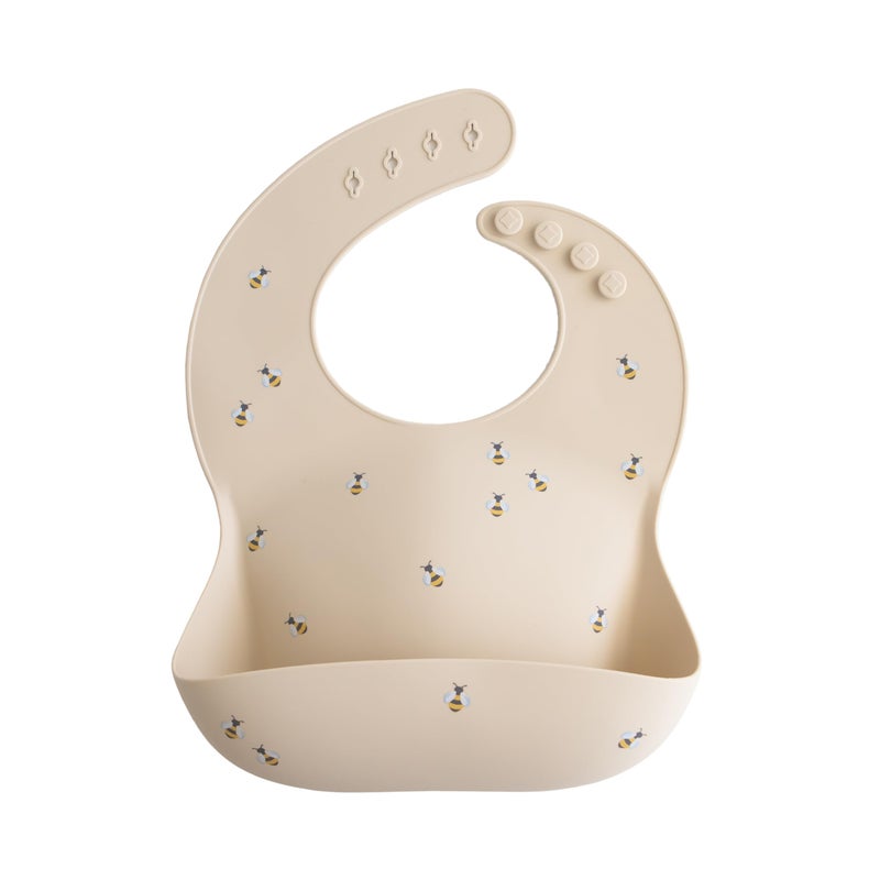 mushie Silicone Baby Bib | Adjustable Fit Waterproof Bibs (Bees) - Image 1