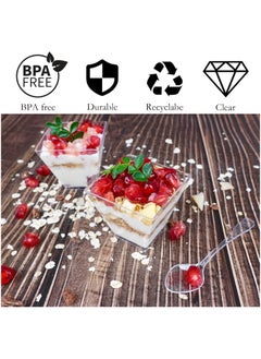 Folanry 50 Pack 2 oz /60ml Mini Dessert Cups with Spoons, Square Clear Plastic Appetizer Cups, Reusable Parfait Cups, Small Dessert Bowls for Serving Fruit Ice Cream Pudding Yogurt  - Image 5