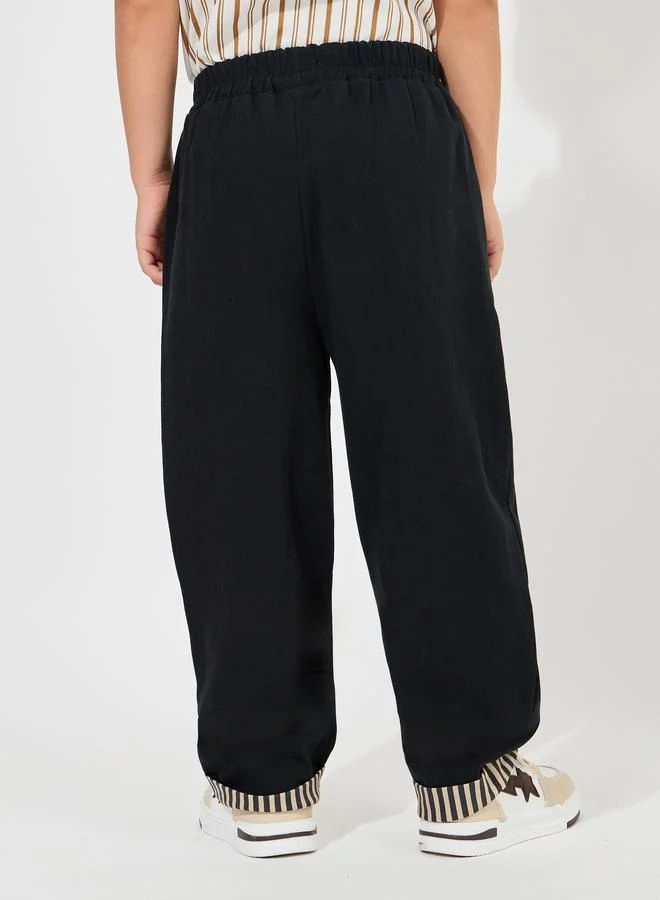 Styli Stripe Hem Detail Wide Leg Pants