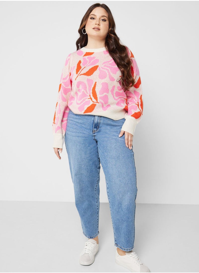 Vero Moda Curve - Crew Neck Printed Sweater - Image 1