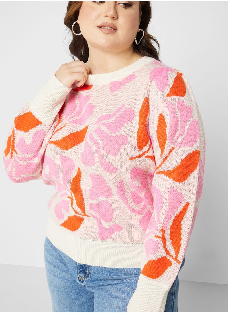 Vero Moda Curve - Crew Neck Printed Sweater - Image 1