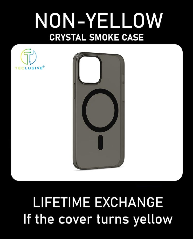 T TECLUSIVE Crystal Magnetic Case Compatible with Magsafe iPhone 15 | Slim Hard Shell Transparent Smoke Plastic Cover with Ring | Anti Yellow Case (Smoke, 15) - Image 4
