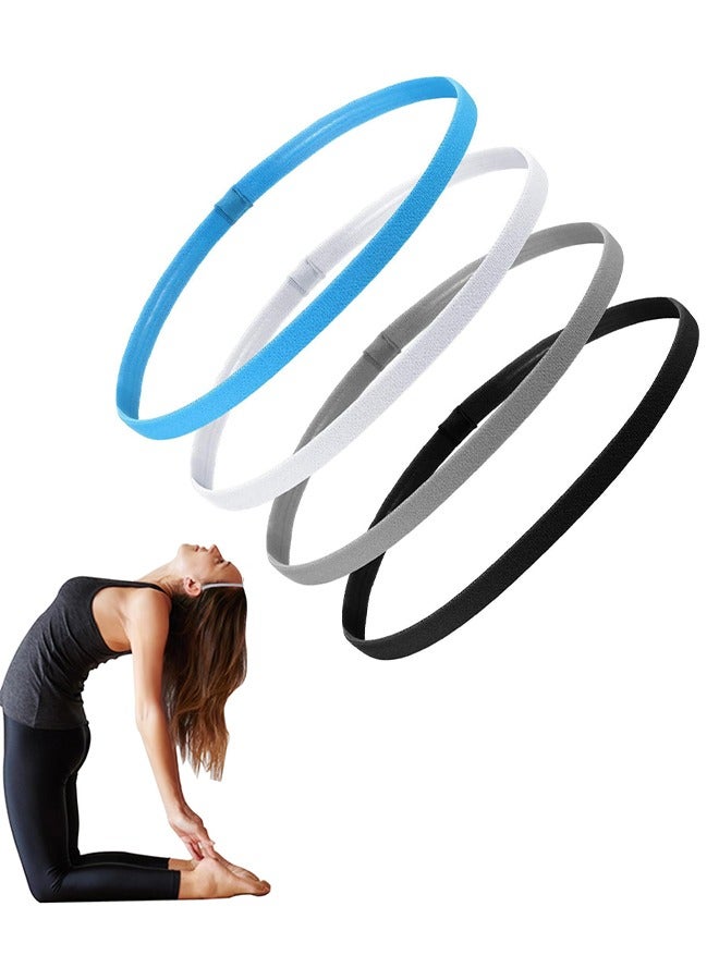 HS Sport Headbands, 4 PCS Thick Non-Slip Hair Headbands For Women And Men, Elastic Sport Hairband Athletic Head Bands For Gym Hockey Football Tennis Yoga(Black, White, Grey, Royal Blue) - Image 1